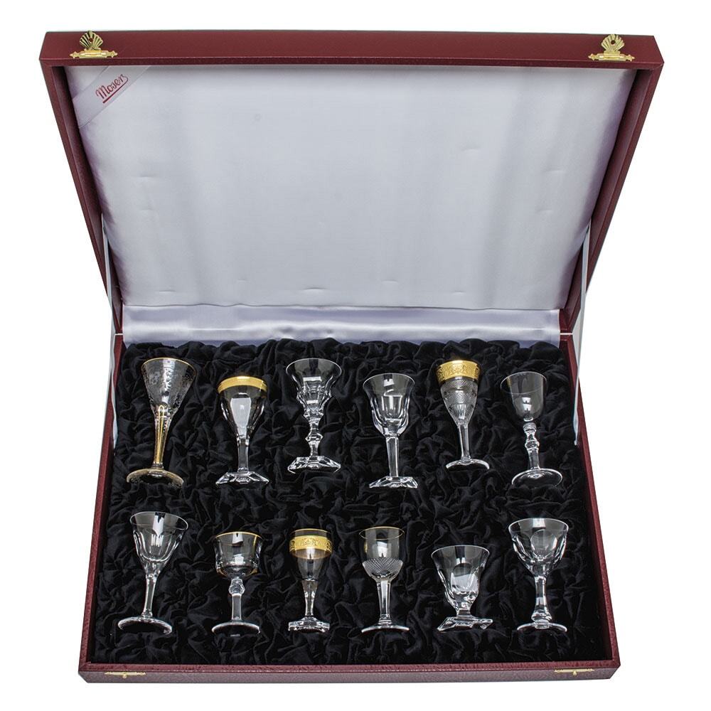 Moser Crystal Liqueur Glasses in Luxury Case, Set of Twelve